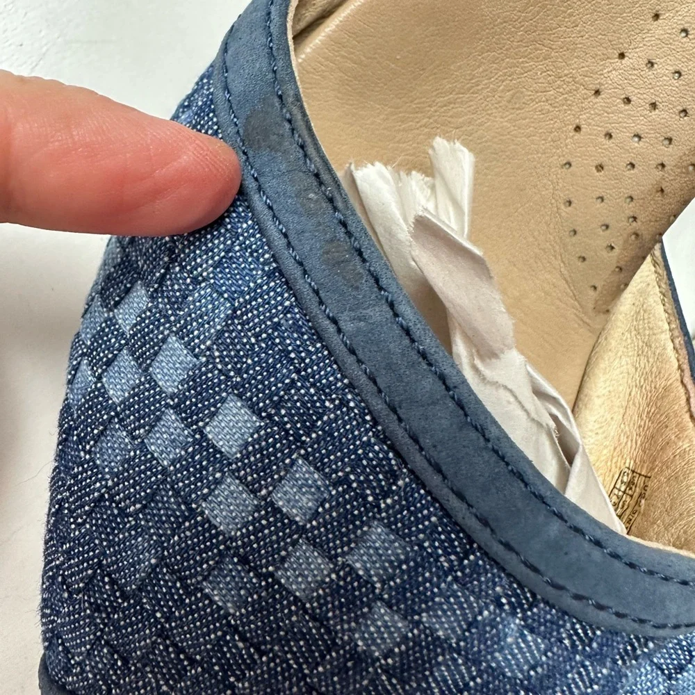UGG Delmar Woven Patchwork Denim Leather Wedge Ankle Tie Sandals NWOT 8.5*Spots*